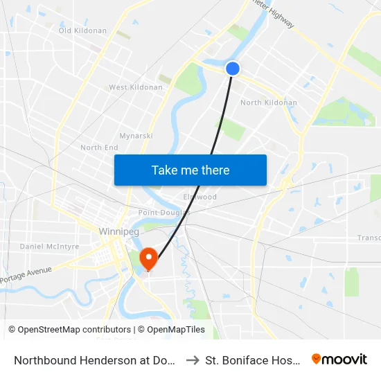 Northbound Henderson at Douglas to St. Boniface Hospital map