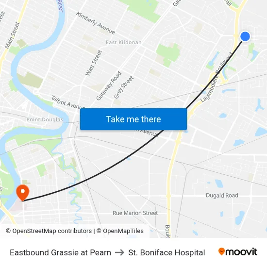 Eastbound Grassie at Pearn to St. Boniface Hospital map
