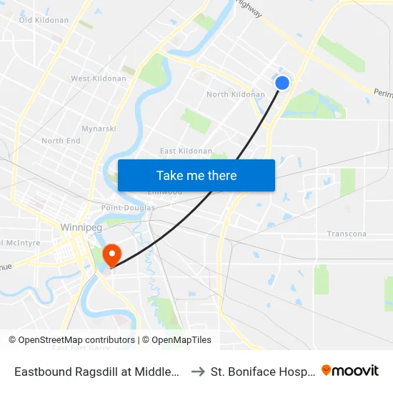 Eastbound Ragsdill at Middlehurst to St. Boniface Hospital map