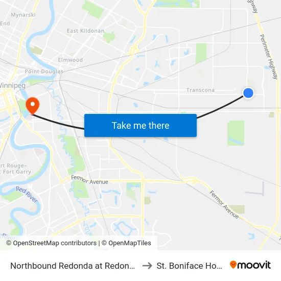 Northbound Redonda at Redonda Loop to St. Boniface Hospital map