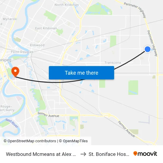 Westbound Mcmeans at Alex Taylor to St. Boniface Hospital map