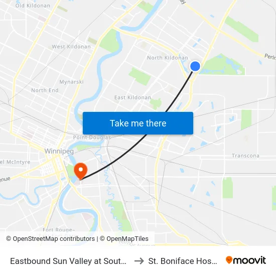 Eastbound Sun Valley at Southwell to St. Boniface Hospital map