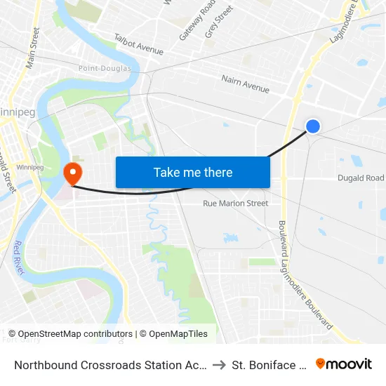 Northbound Crossroads Station Access at Wal-Mart to St. Boniface Hospital map