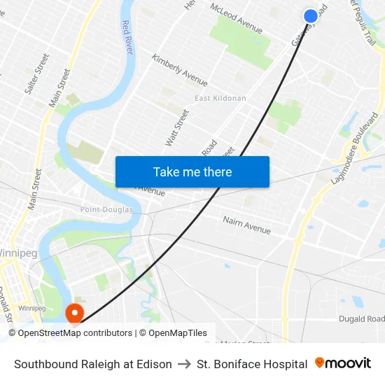 Southbound Raleigh at Edison to St. Boniface Hospital map