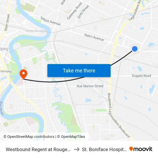 Westbound Regent at Rougeau to St. Boniface Hospital map