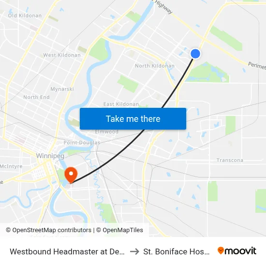 Westbound Headmaster at Devries to St. Boniface Hospital map
