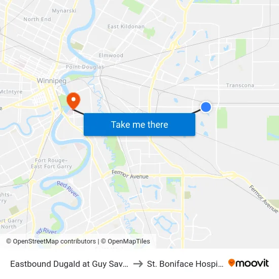 Eastbound Dugald at Guy Savoie to St. Boniface Hospital map