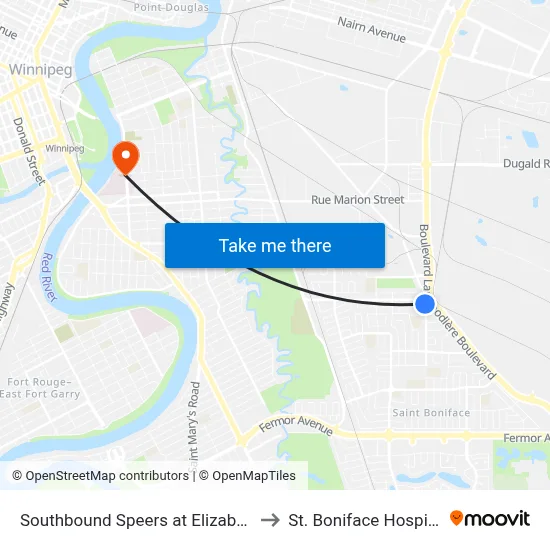 Southbound Speers at Elizabeth to St. Boniface Hospital map