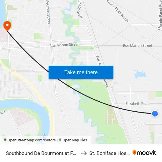 Southbound De Bourmont at Fontaine to St. Boniface Hospital map