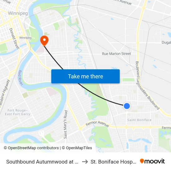 Southbound Autumnwood at Erie to St. Boniface Hospital map
