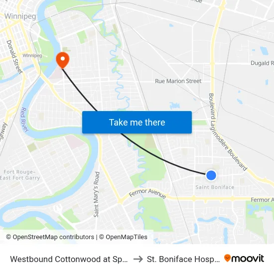 Westbound Cottonwood at Speers to St. Boniface Hospital map