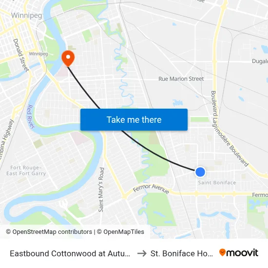 Eastbound Cottonwood at Autumnwood to St. Boniface Hospital map