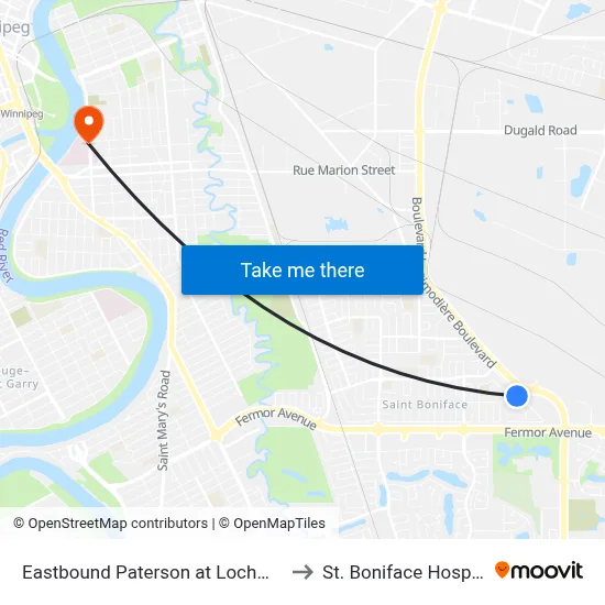 Eastbound Paterson at Lochmoor to St. Boniface Hospital map