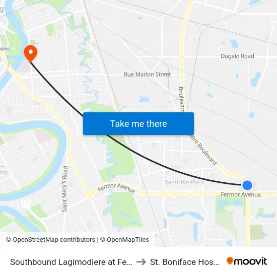 Southbound Lagimodiere at Fermor to St. Boniface Hospital map