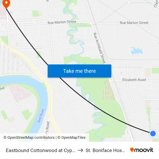 Eastbound Cottonwood at Cypress to St. Boniface Hospital map