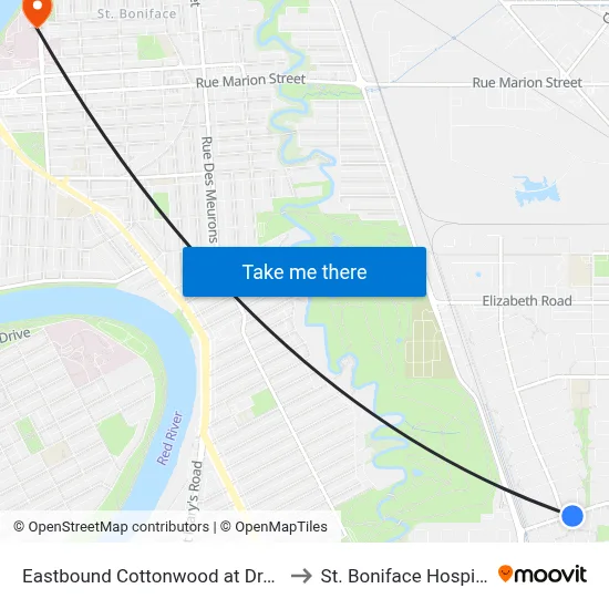 Eastbound Cottonwood at Drake to St. Boniface Hospital map