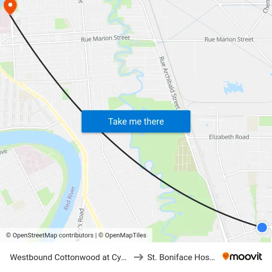 Westbound Cottonwood at Cypress to St. Boniface Hospital map