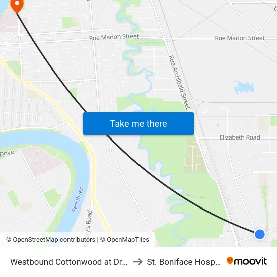 Westbound Cottonwood at Drake to St. Boniface Hospital map
