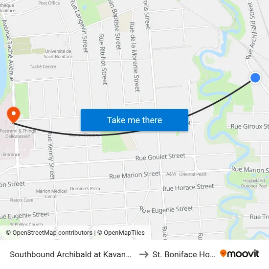 Southbound Archibald at Kavanagh North to St. Boniface Hospital map