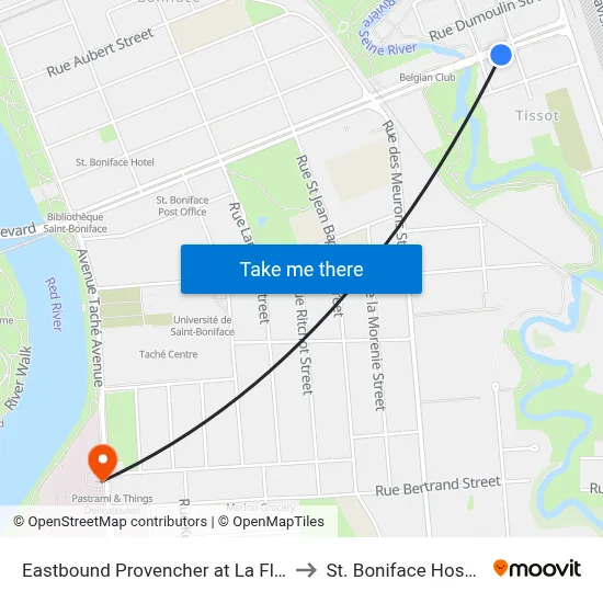 Eastbound Provencher at La Fleche to St. Boniface Hospital map