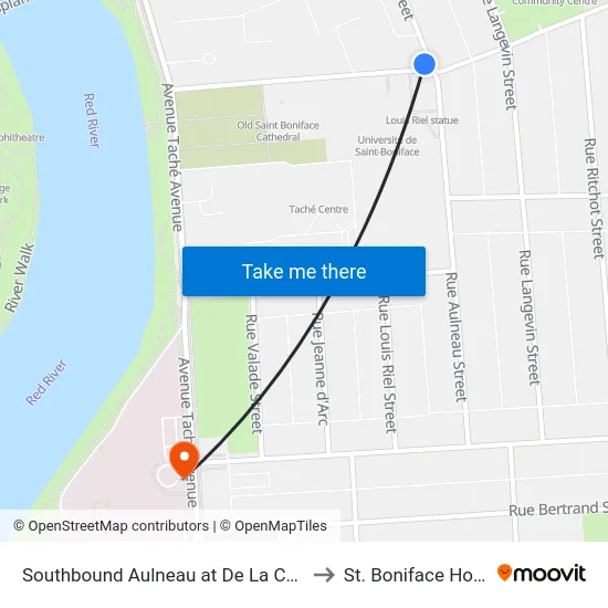 Southbound Aulneau at De La Cathedrale to St. Boniface Hospital map
