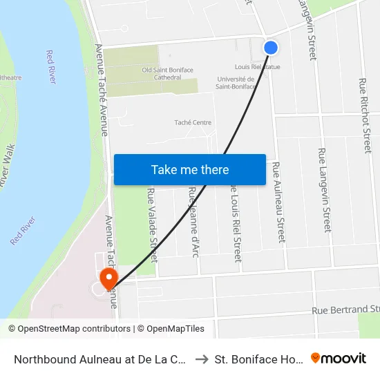 Northbound Aulneau at De La Cathedrale to St. Boniface Hospital map
