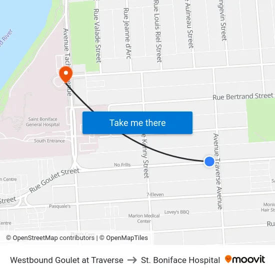Westbound Goulet at Traverse to St. Boniface Hospital map