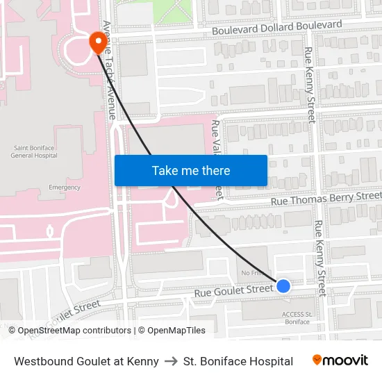 Westbound Goulet at Kenny to St. Boniface Hospital map