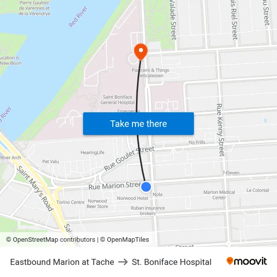 Eastbound Marion at Tache to St. Boniface Hospital map
