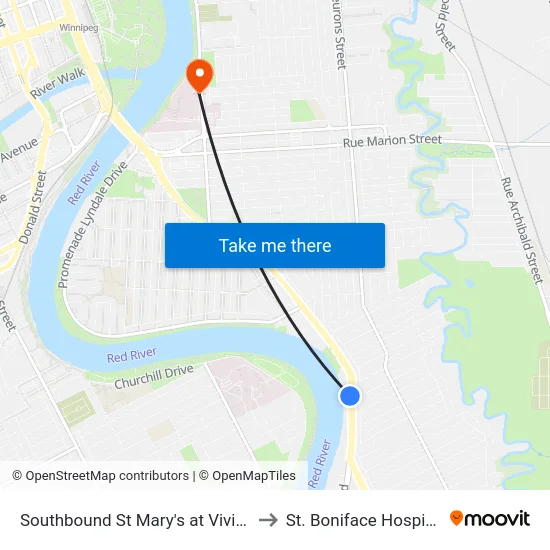 Southbound St Mary's at Vivian to St. Boniface Hospital map