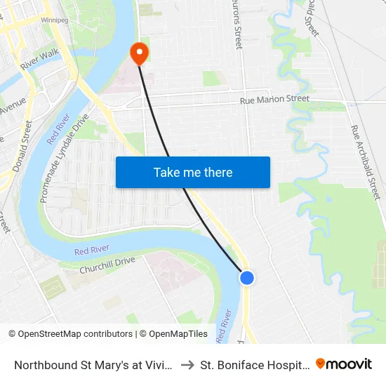 Northbound St Mary's at Vivian to St. Boniface Hospital map