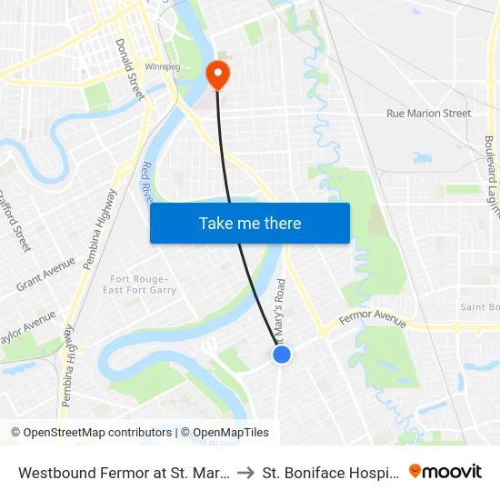 Westbound Fermor at St. Mary's to St. Boniface Hospital map