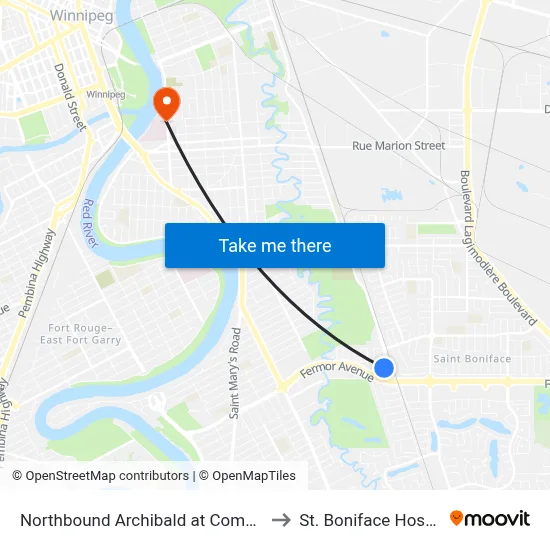 Northbound Archibald at Comanche to St. Boniface Hospital map