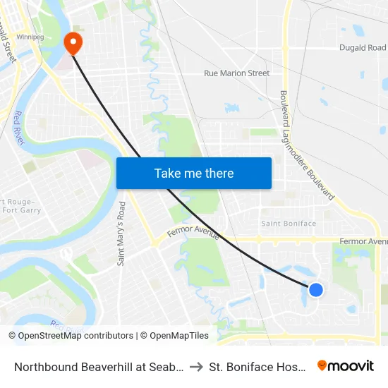 Northbound Beaverhill at Seabrook to St. Boniface Hospital map