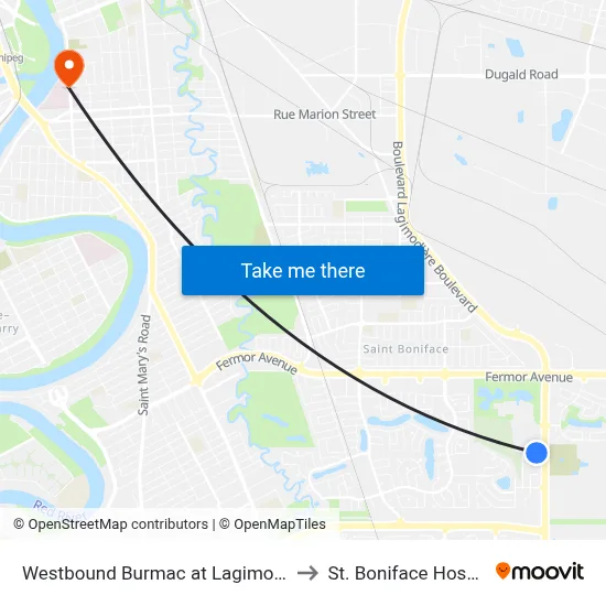 Westbound Burmac at Lagimodiere to St. Boniface Hospital map