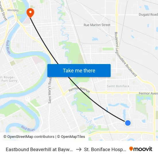 Eastbound Beaverhill at Baywater to St. Boniface Hospital map