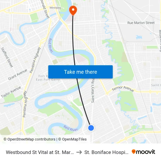 Westbound St Vital at St. Mary's to St. Boniface Hospital map