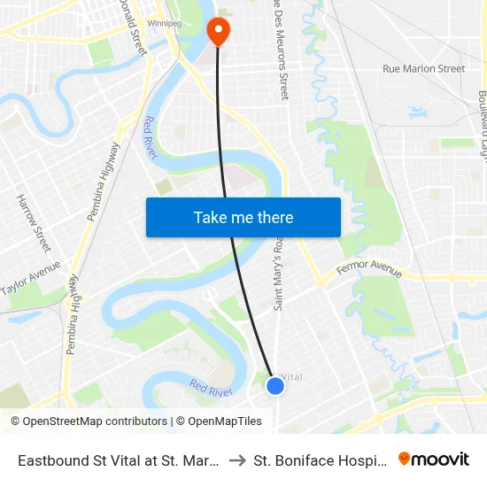 Eastbound St Vital at St. Mary's to St. Boniface Hospital map