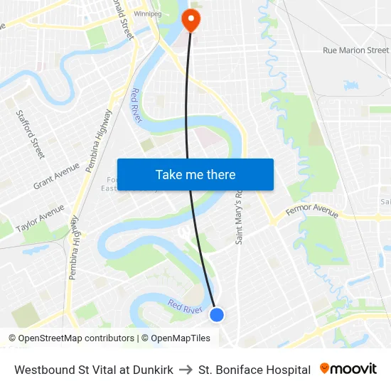 Westbound St Vital at Dunkirk to St. Boniface Hospital map
