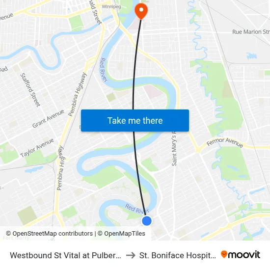 Westbound St Vital at Pulberry to St. Boniface Hospital map