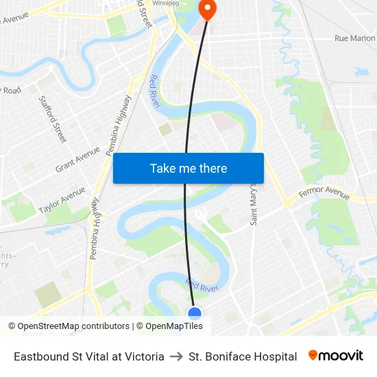 Eastbound St Vital at Victoria to St. Boniface Hospital map