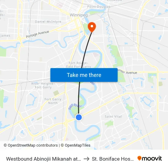 Westbound Abinojii Mikanah at River to St. Boniface Hospital map