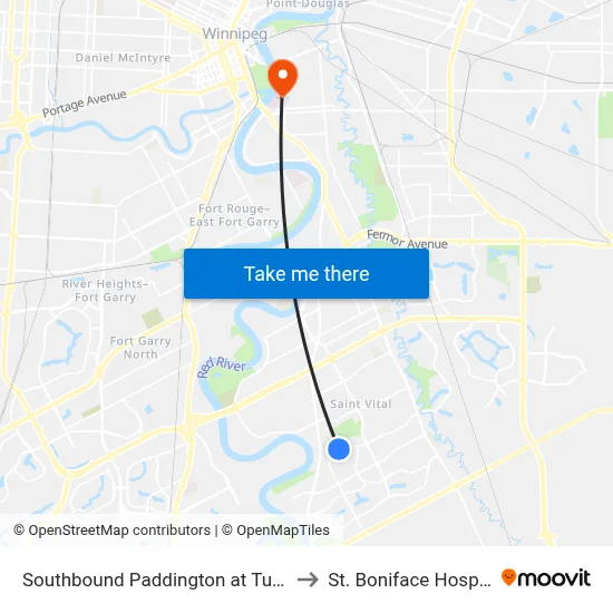 Southbound Paddington at Tufnell to St. Boniface Hospital map