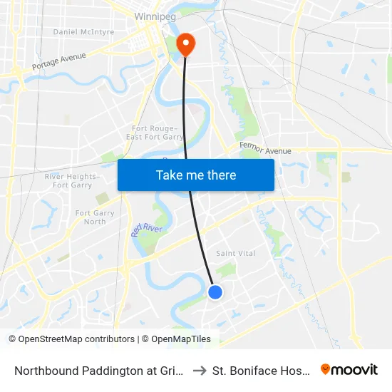 Northbound Paddington at Grimsby to St. Boniface Hospital map