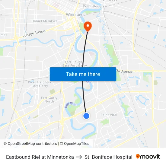 Eastbound Riel at Minnetonka to St. Boniface Hospital map