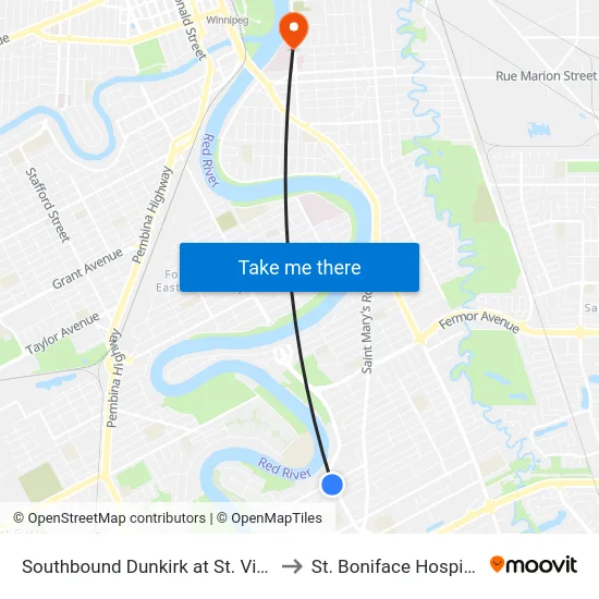Southbound Dunkirk at St. Vital to St. Boniface Hospital map