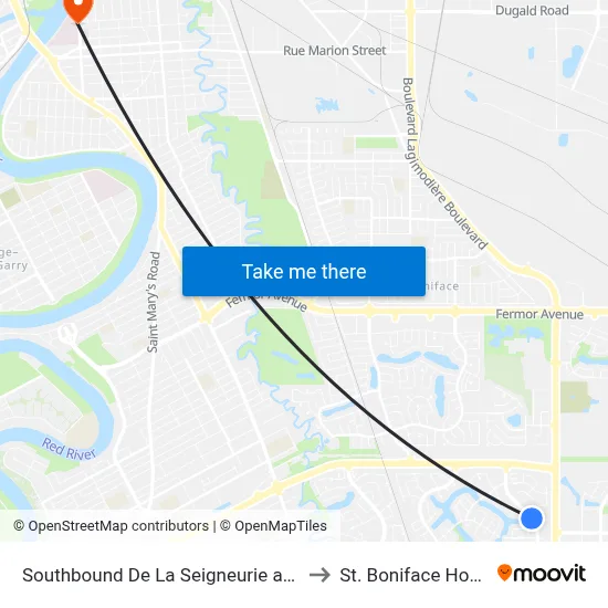 Southbound De La Seigneurie at Cassin to St. Boniface Hospital map