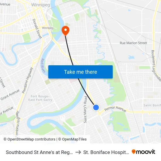 Southbound St Anne's at Regal to St. Boniface Hospital map