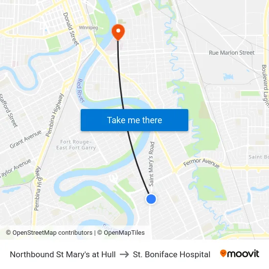 Northbound St Mary's at Hull to St. Boniface Hospital map
