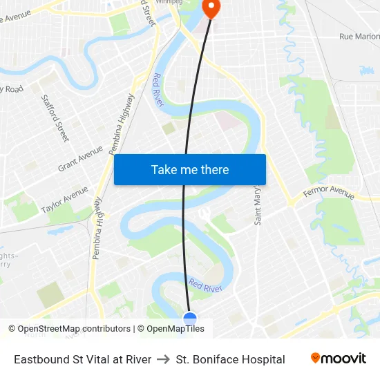 Eastbound St Vital at River to St. Boniface Hospital map